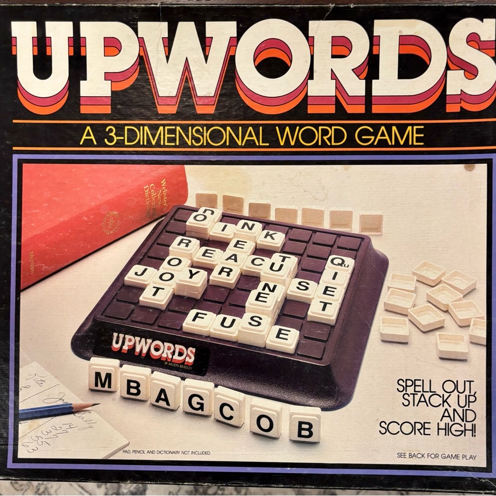 Vintage 1983 Upwords COMPLETE Milton Bradley Board Game 3D Word Strategy